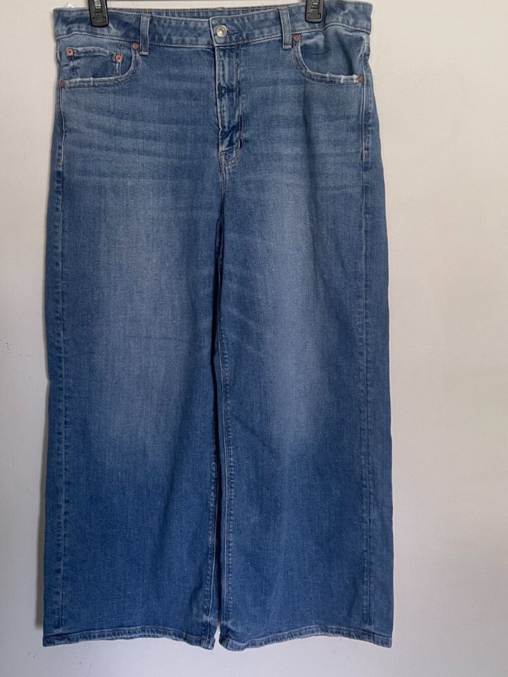 American Eagle Jeans Womens 14 Short Super High Rise Baggy Wide Leg Denim T7